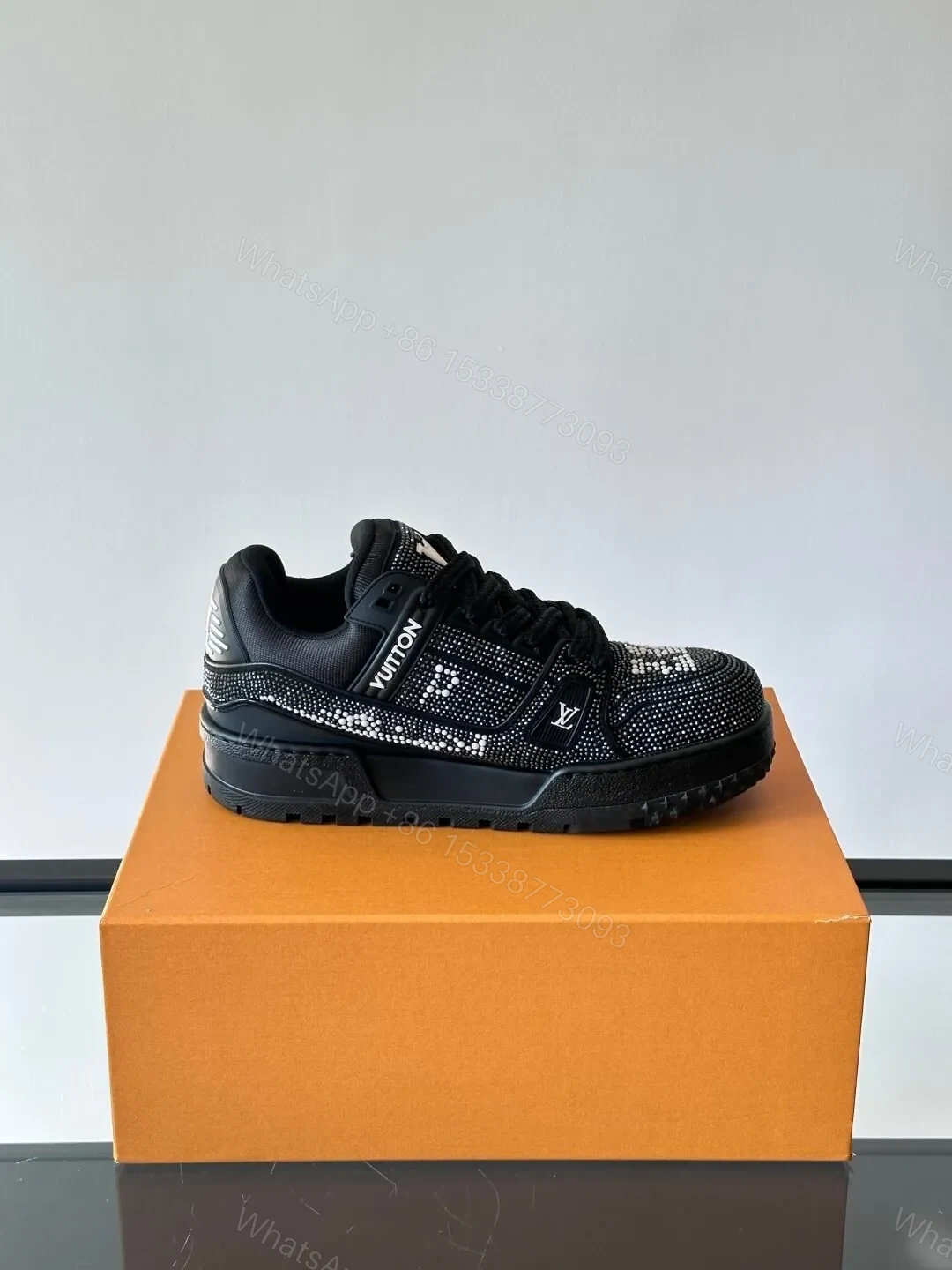 View 6 of LV Men Black Fabric Embellished Sneakers