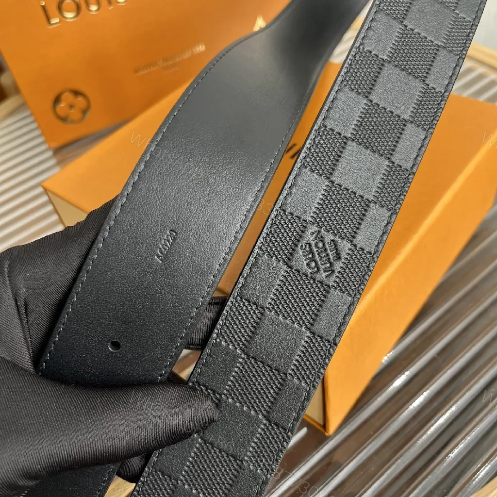 View 7 of Checkerboard Leather Belt with LV-Look Buckle