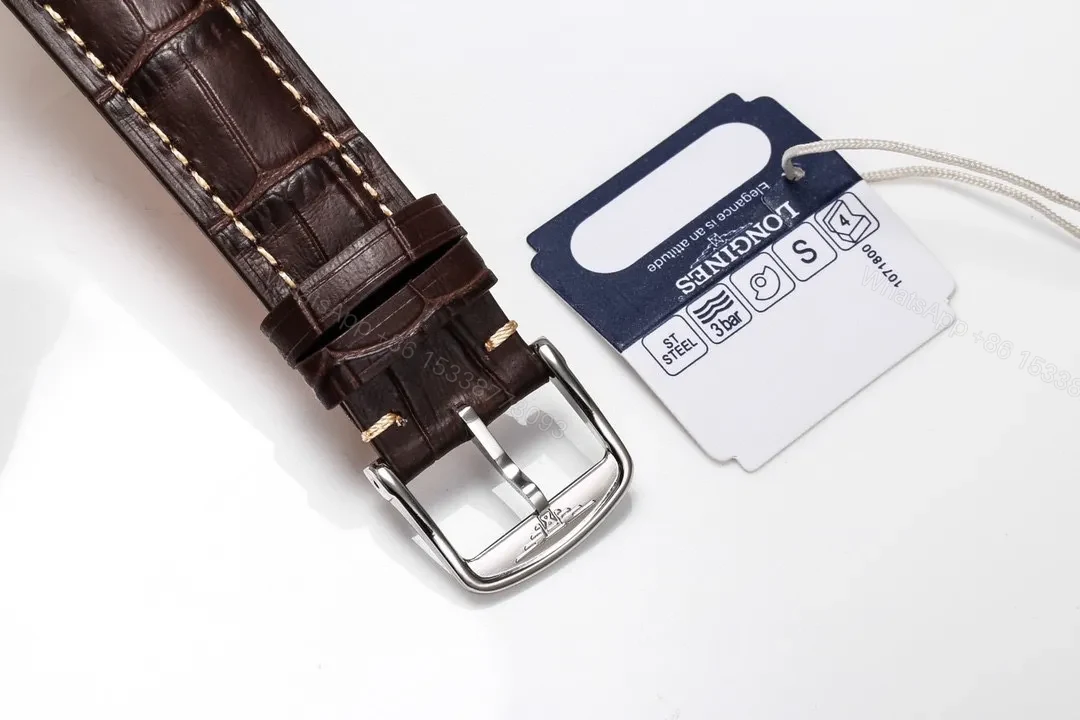 View 9 of Longines Classic Re Edition Men’s Watch Silver Case White Dial Brown Leather Strap 40mm