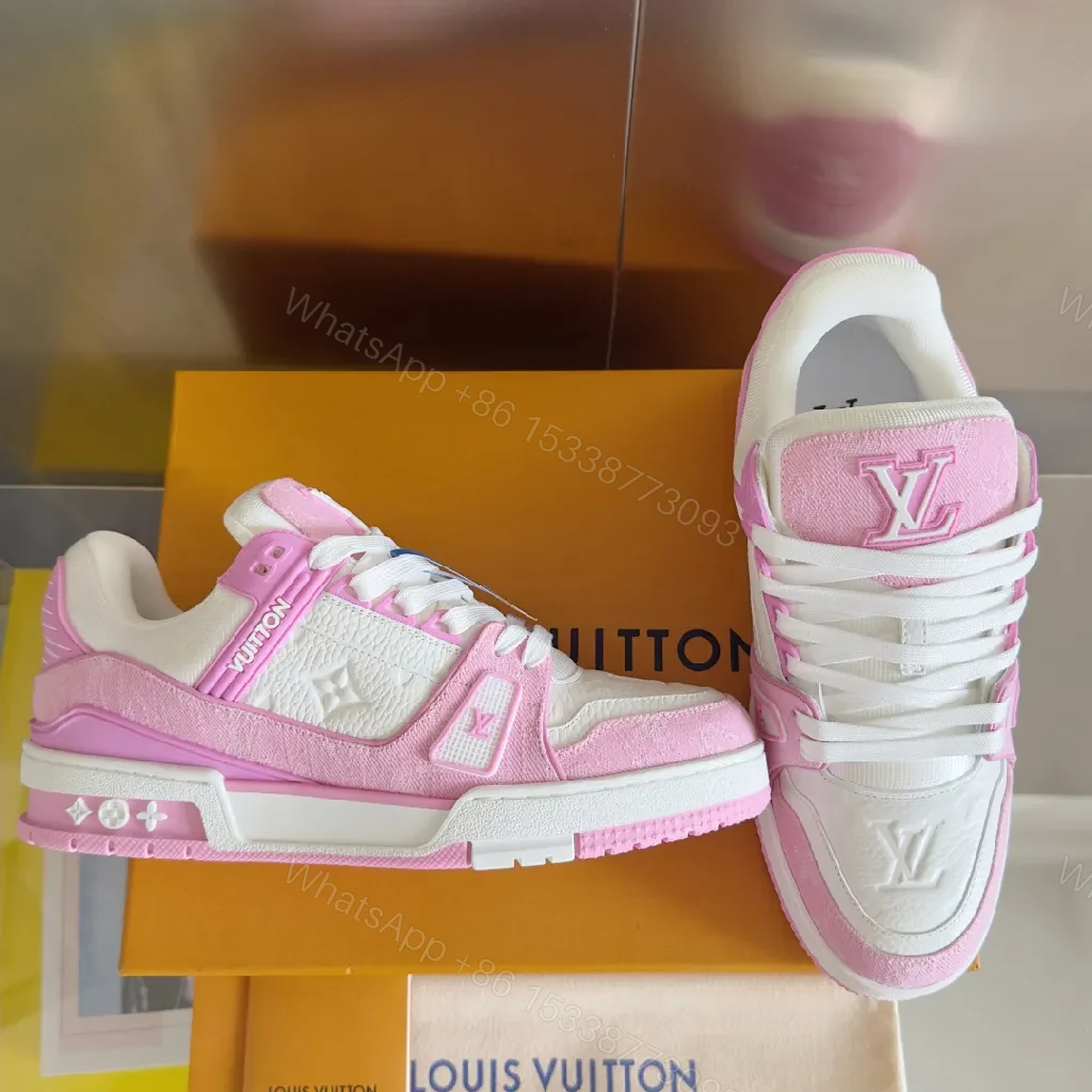 View 7 of Pink & White Luxe Sneaker: Comfort-First, LV-Style Detail
