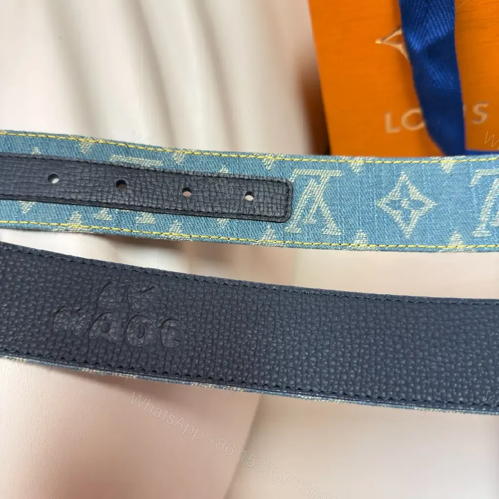 View 7 of Denim-Canvas Luxe Belt with Signature Monogram Buckle