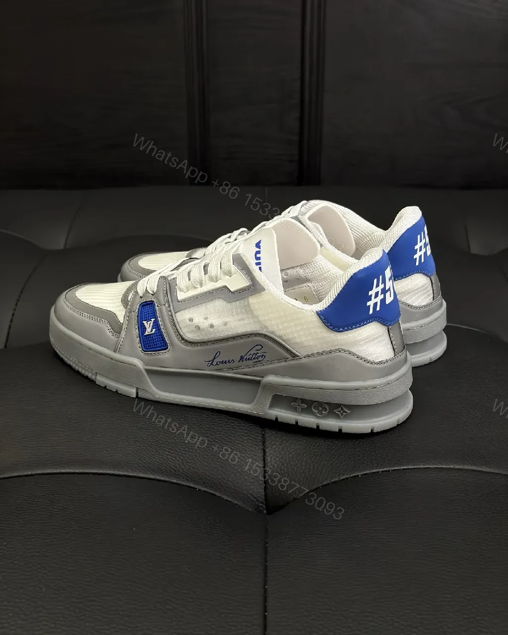 View 8 of White & Periwinkle Leather-Top Sneaker: Modern Comfort Style