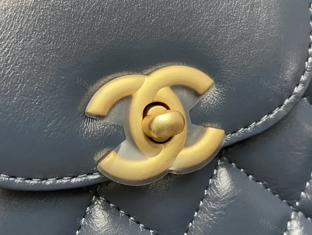 View 7 of Blue Quilted Mini Bag: Structured Luxury, Gold Hardware