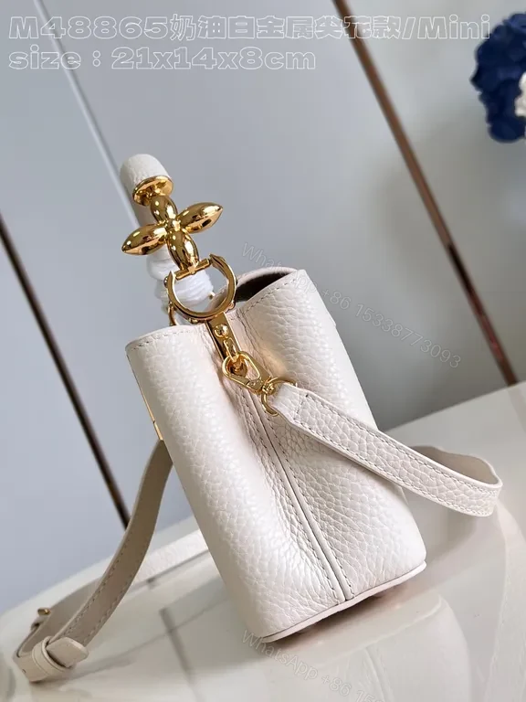 View 6 of Pristine White Pebbled Mini Bag with LV Hardware