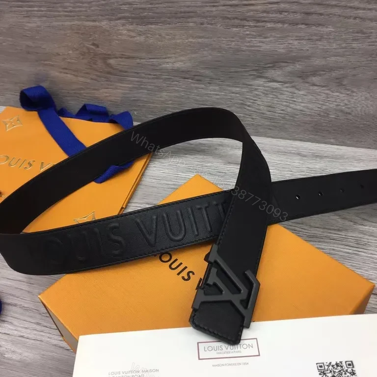 View 5 of Minimalist Black Leather Belt with LV-Inspired Buckle