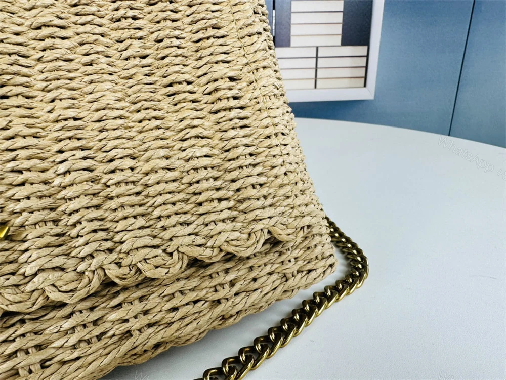 View 8 of Saint Laurent Jamie Medium Naturale Raffia Shoulder Bag New