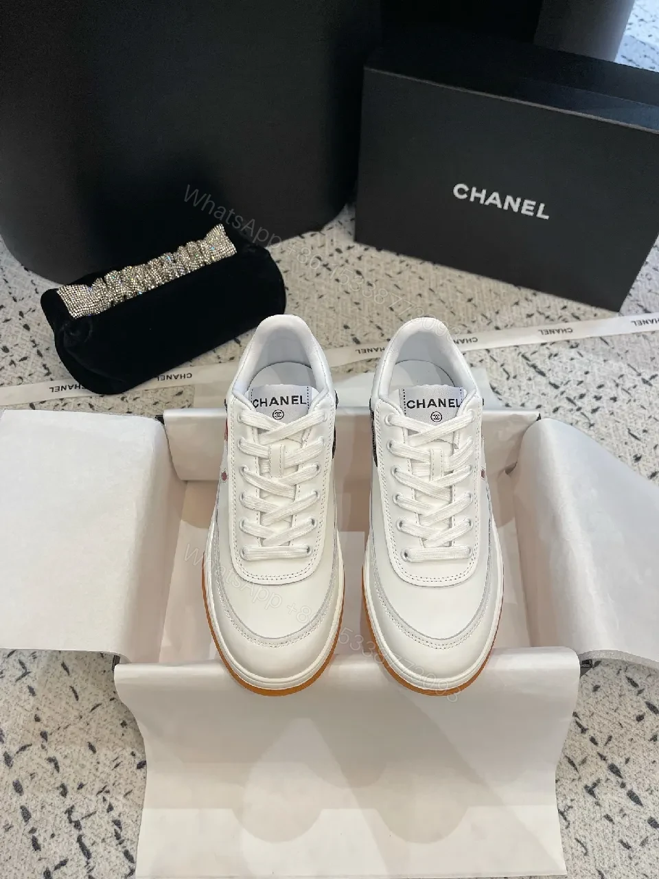 View 8 of White Leather High-Top Sneakers with Logo Accent