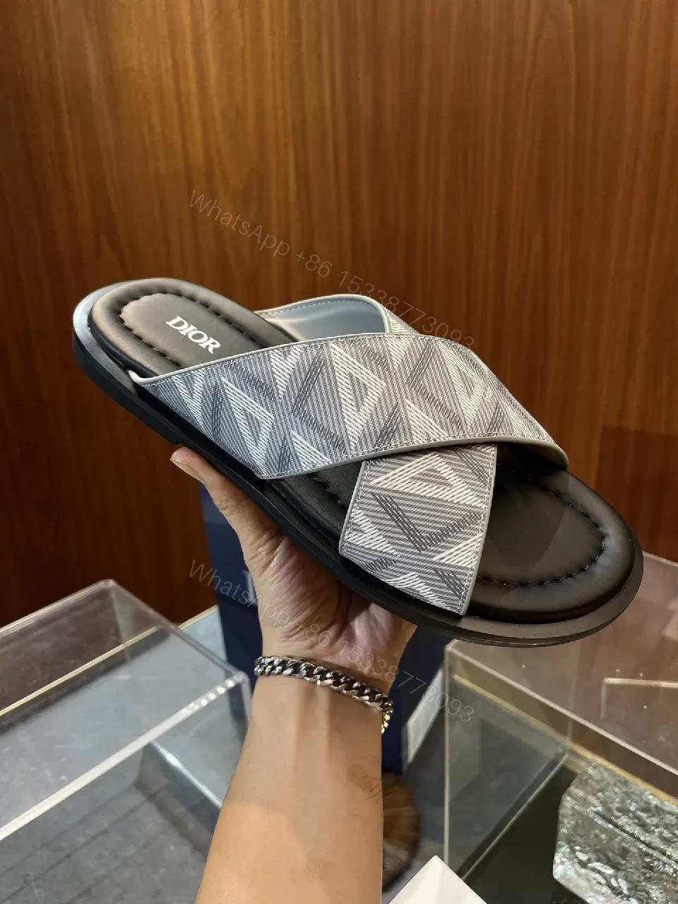 View 4 of Soft-Textured Leather Slides with Subtle Metal Hardware for Everyday Luxury