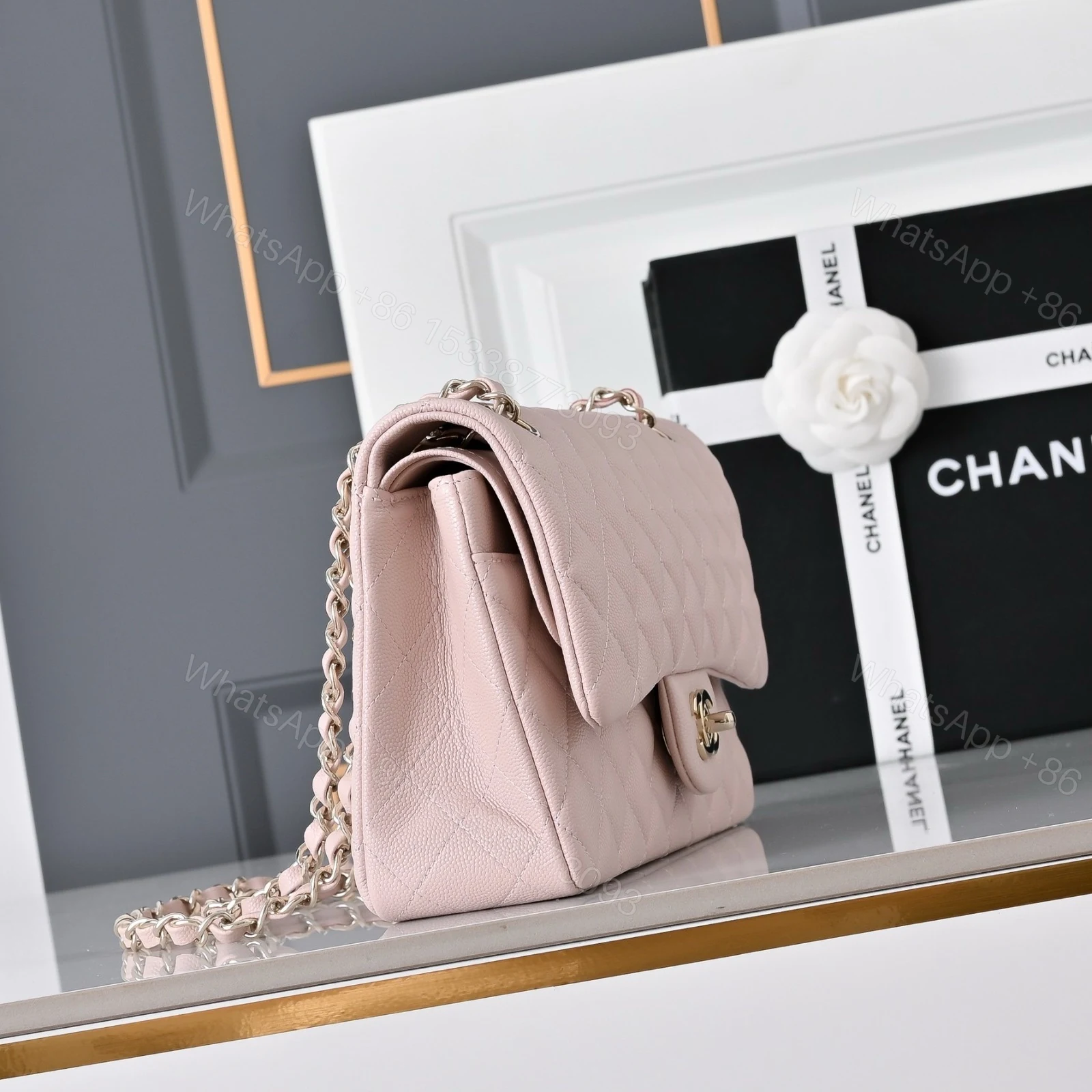 View 2 of Chanel Classic Flap Medium Light Pink Sliver Hardware