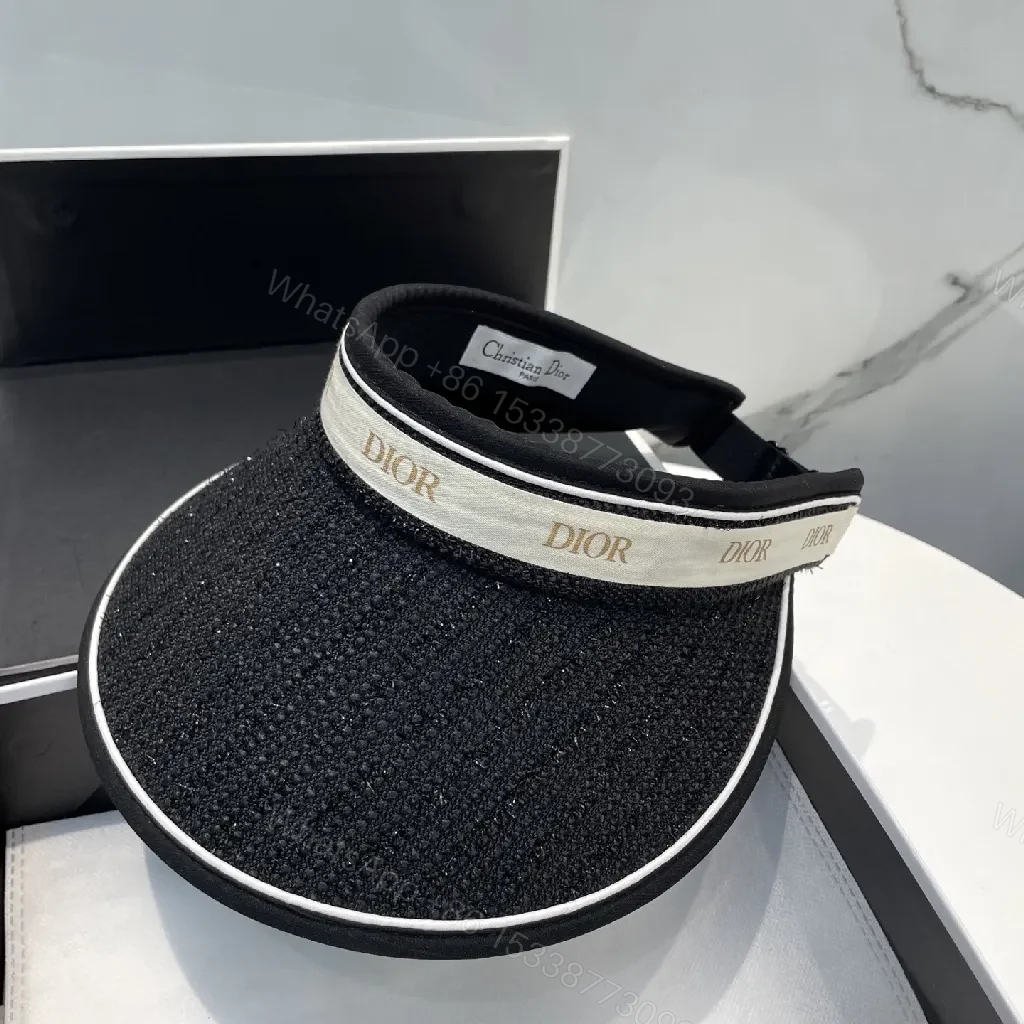 View 2 of Chic Black Visor Hat with Dior Band: Elevated Everyday Style
