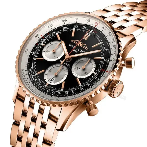View 3 of Replica Breitling Navitimer Men Automatic Black 18ct Rose Gold Watch RB0138211B1R1
