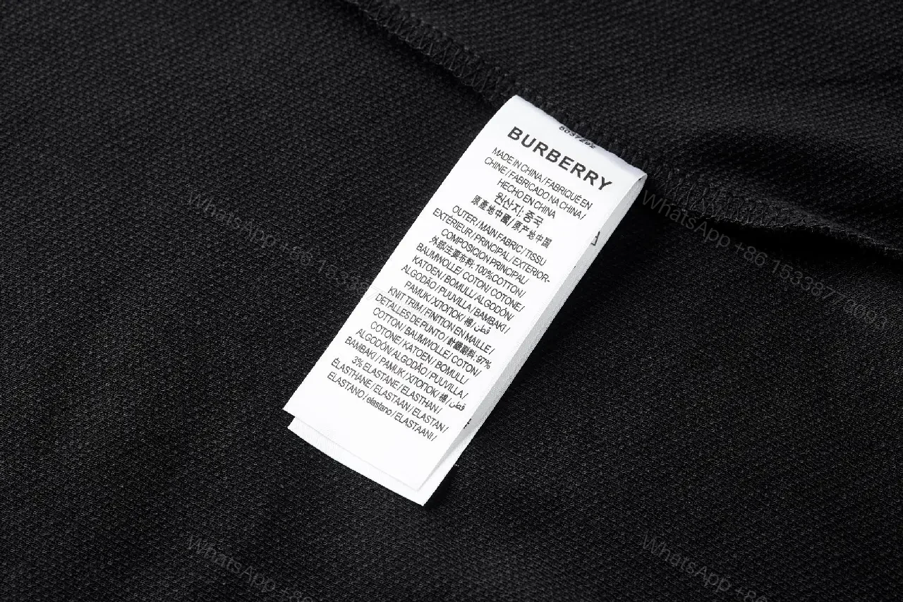 View 5 of Black Cotton Polo with Burberry Logo Embellishment Shirt