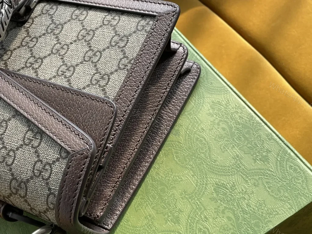 View 6 of Brown Leather-Trim GG Supreme Shoulder Bag with Bold Chain Strap