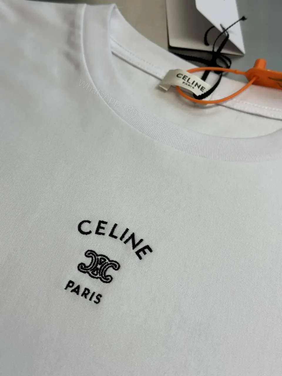 View 5 of White Cotton T-Shirt, Celine Logo, Oversized Style, Casual Top