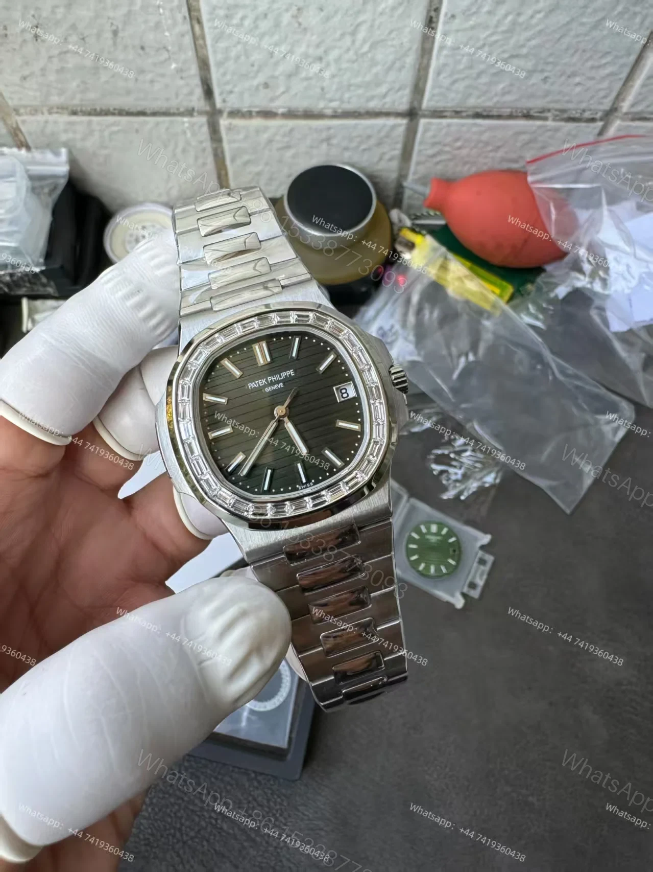 View 3 of Patek Philippe Super Clone Nautilus 5711/1300A-001 Green Dial Diamond Bezel 40MM