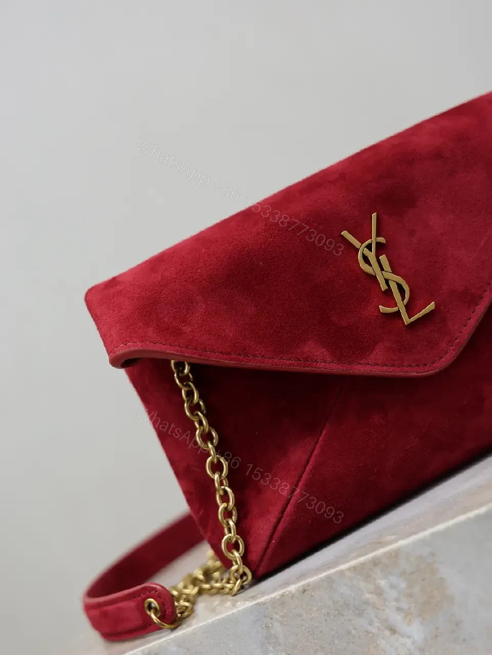 View 4 of Red Velvet Clutch with Gold-Tone Envelope Charm