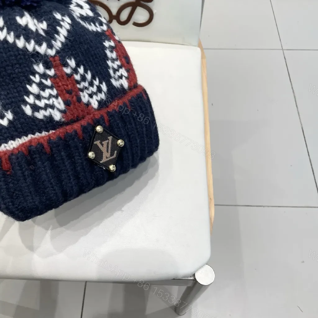 View 4 of Navy Knit Beanie with Pom – Luxe Designer-Inspired Warmth