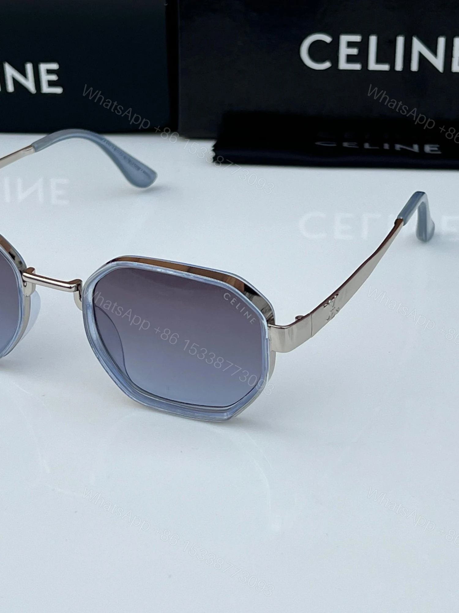 View 2 of FIRST COPY Celine 556 silver blue sunglasses