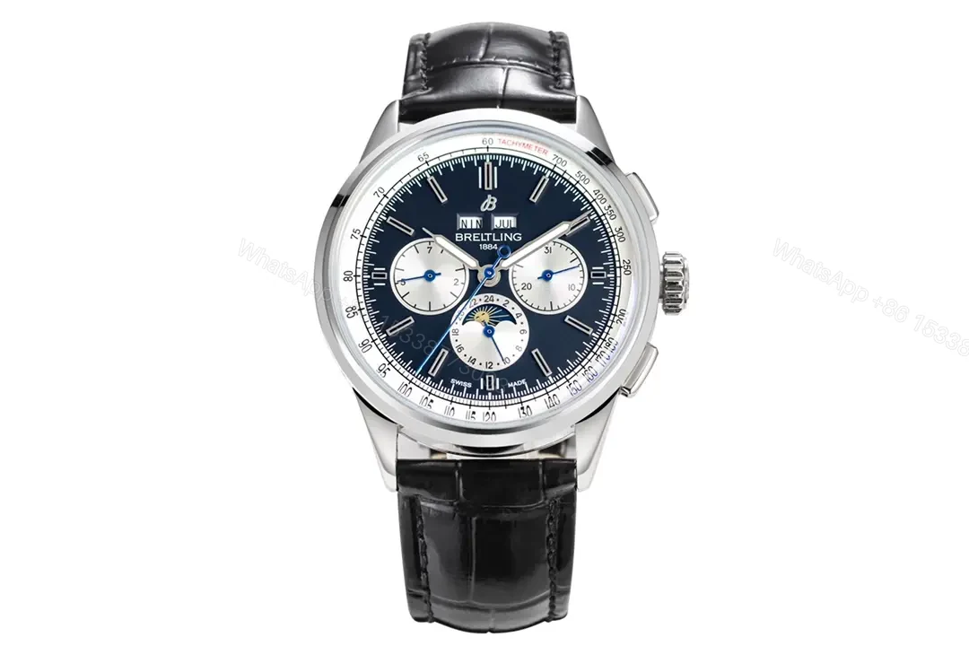 OM Factory Breguet Classique Complications Perpetual Calendar Watch – Blue Dial with Black Leather Strap — view 1