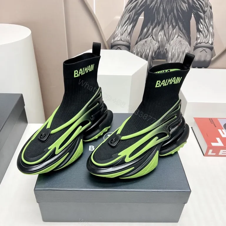 View 4 of Neon Balmain Knit-Top Sneakers: Luxe Sport High-Tops