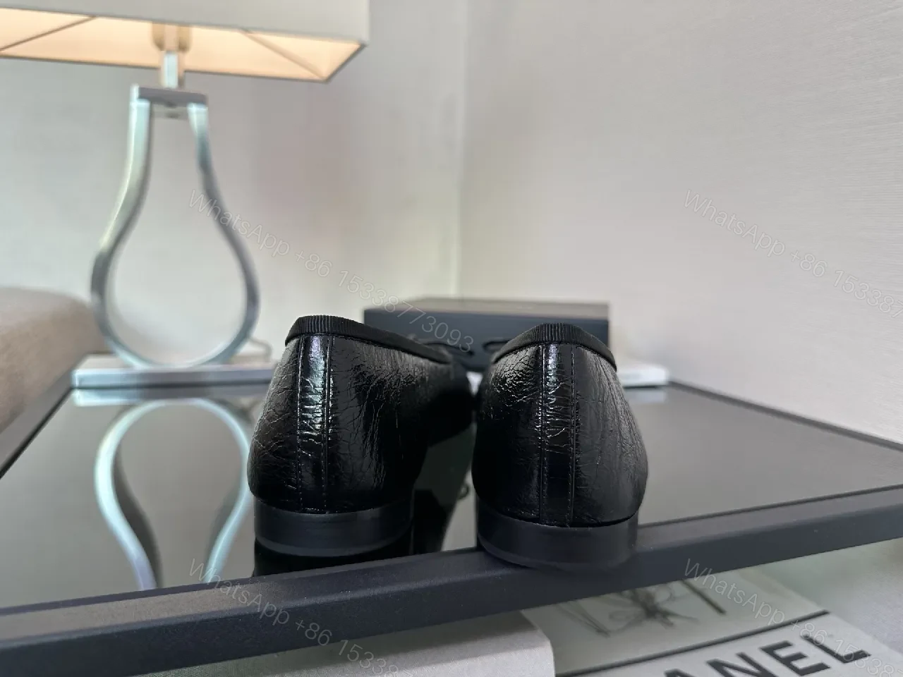 View 3 of Black Leather Bow-Detail Ballet Flats, Designer-Inspired Comfort