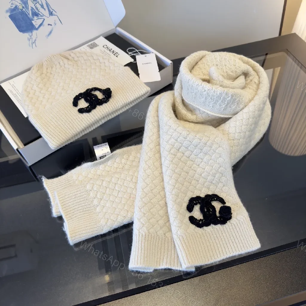 View 9 of Ivory Knit Set: Textured Luxury with Iconic Emblem