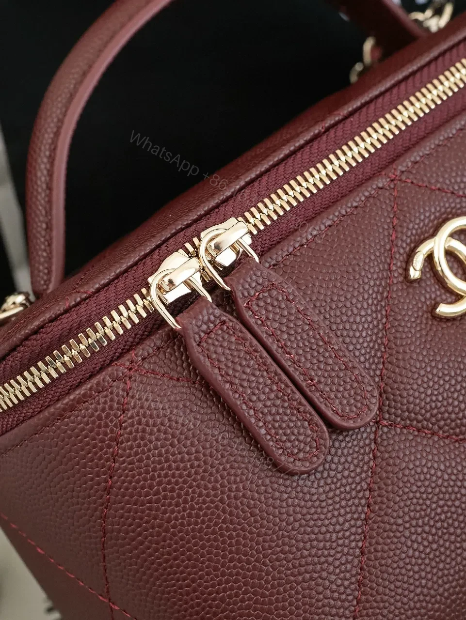 View 8 of Burgundy Quilted Crossbody Bag with Gold Hardware