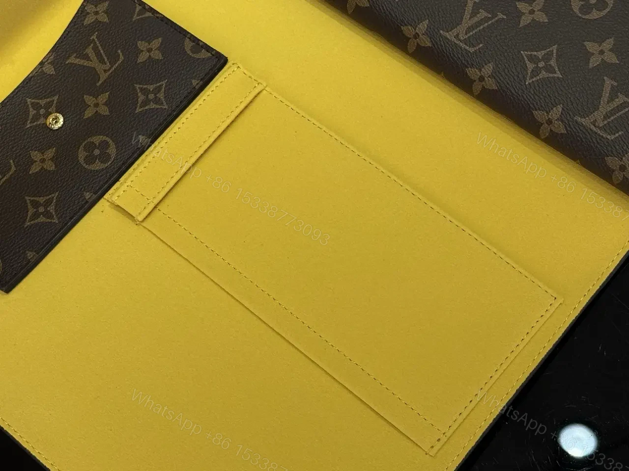 View 3 of Brown Coated-Canvas Clutch: Monogram, Structured, Gold Hardware