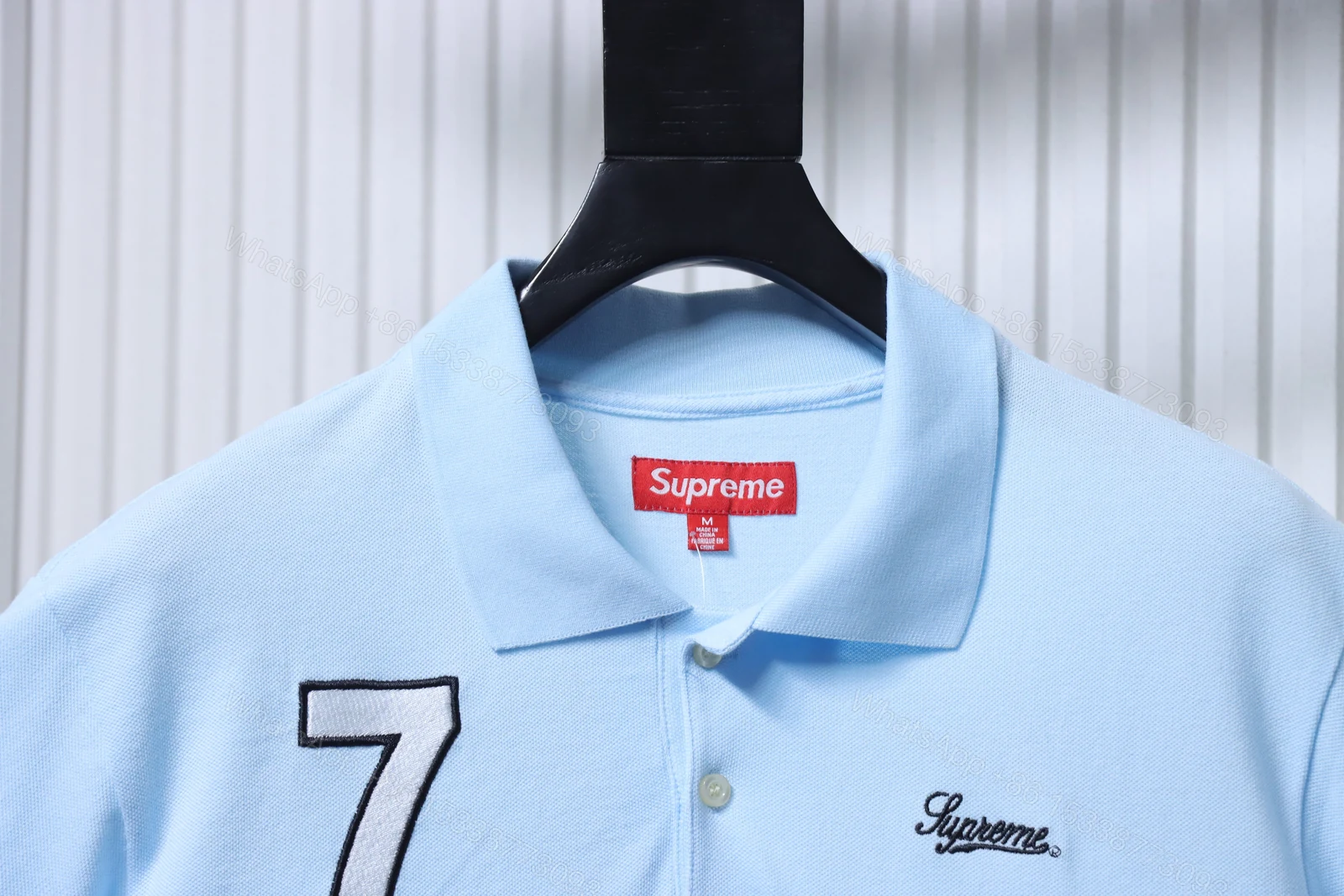 View 2 of Supreme 25SS No.7 Script Embroidered Short-Sleeve Polo Shirt Blue