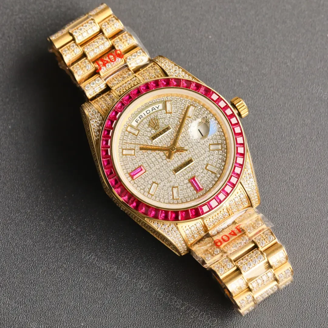 View 5 of Stunning rolex day date replica 41MM Yellow Gold Ruby Diamond Edition RG-DD-41MM-YG-RUBY-DIAMOND