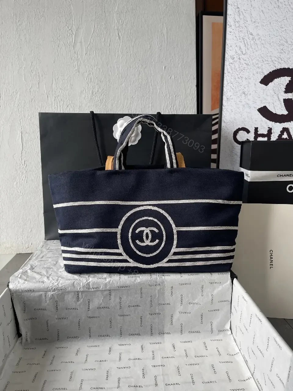 View 5 of Navy Canvas Striped Tote: Luxe Everyday Carryall
