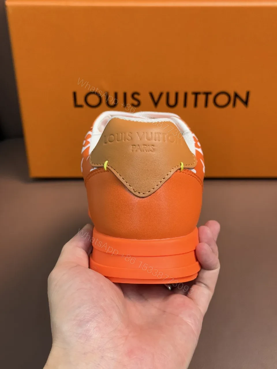 View 5 of Bright Orange Monogram High-Top Sneakers with Plush Padding