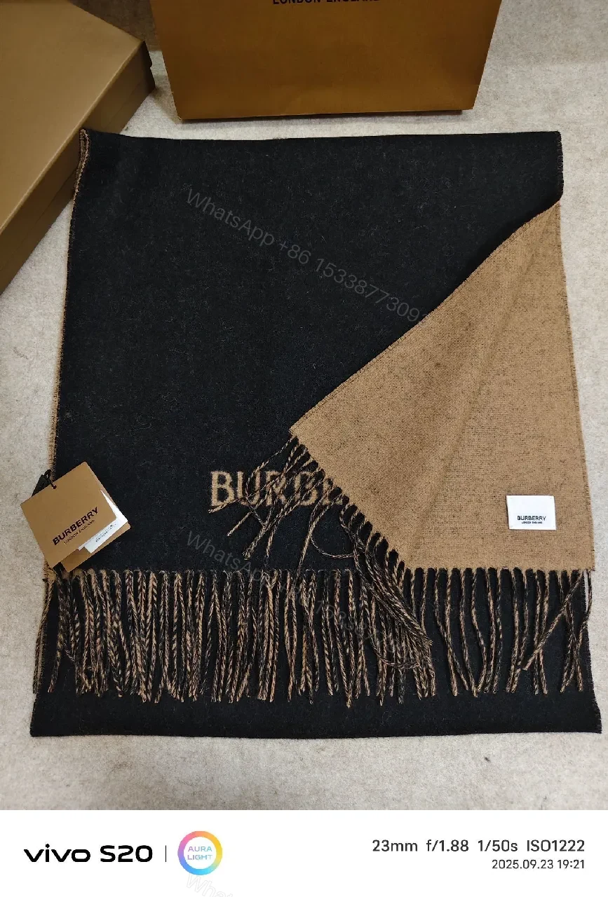 View 3 of Lux Cashmere-Blend Scarf: Dual-Tone Intarsia, Fringe, Luxe Style