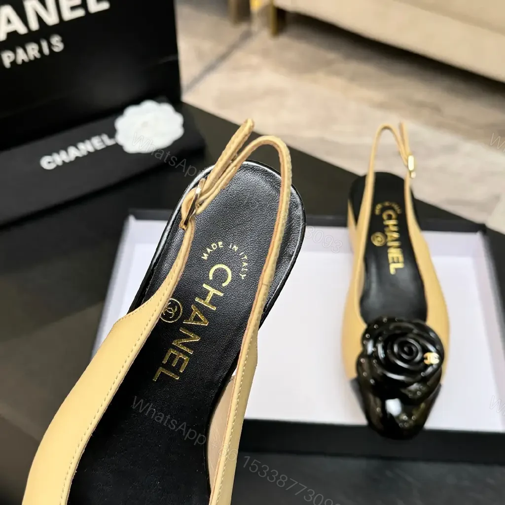 View 7 of Two-Tone Slingback Pumps with Rose Detail - Sophisticated Comfort