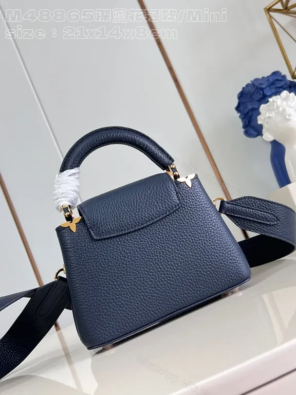 View 7 of Navy Leather Bag with Gold LV Accents