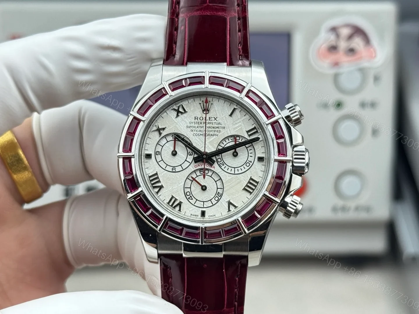 Rolex Daytona Meteorite Ruby Replica 40MM Exclusive Burgundy Leather Strap LB2-RUBY-METEORITE — view 1