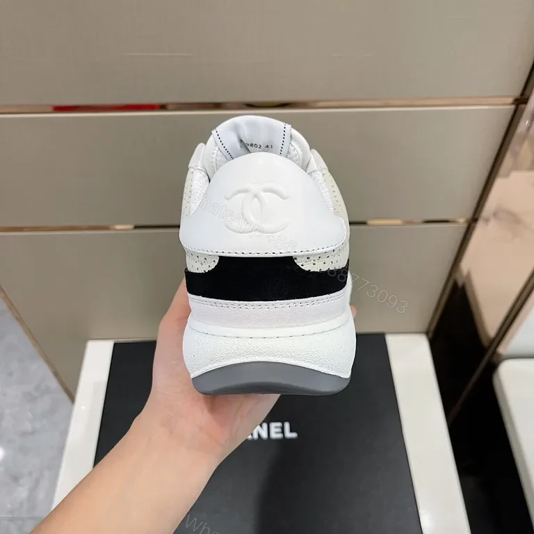 View 4 of Chanel-Inspired White/Black Perforated High-Top Sneaker, Luxury Comfort