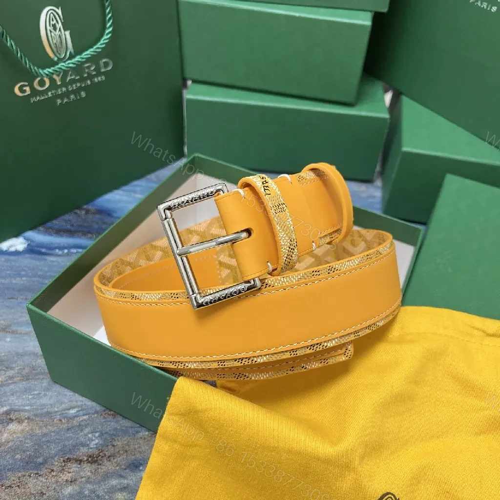 View 8 of Yellow Leather Belt with Signature Pattern, Premium Craftsmanship, Modern Style, Adjustable Comfort