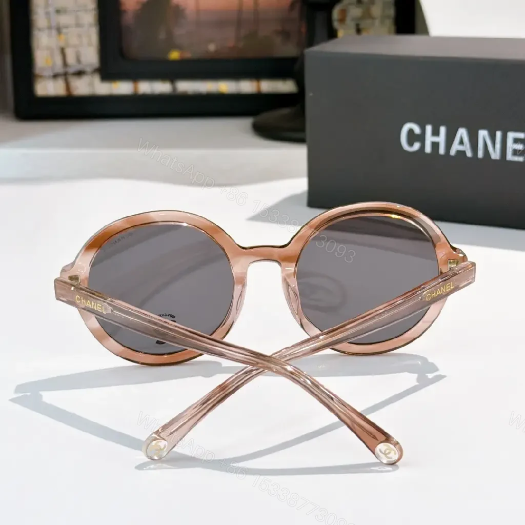 View 4 of Black Frames Round Sunglasses – Oversized, Glossy with Chanel Logo