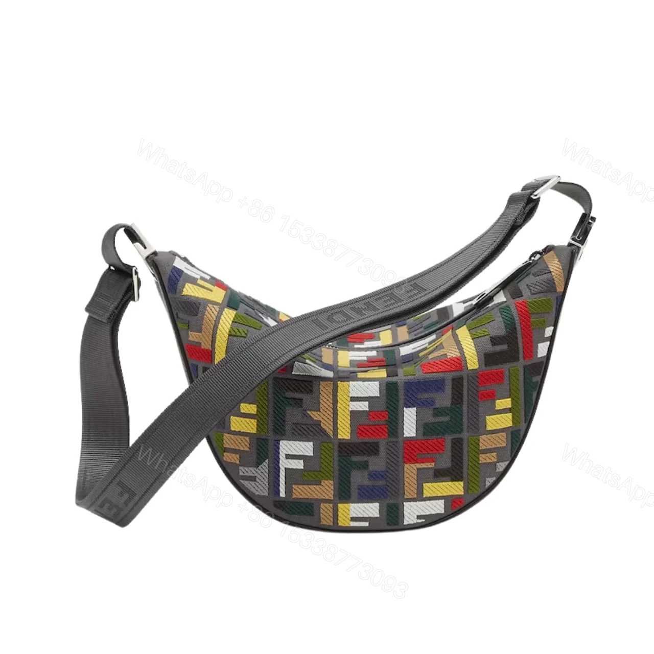 FENDI MELON SMALL CANVAS BAG WITH MULTICOLOUR FF EMBROIDERY GREY 24CM 7VA635ATFSF11RG — view 1