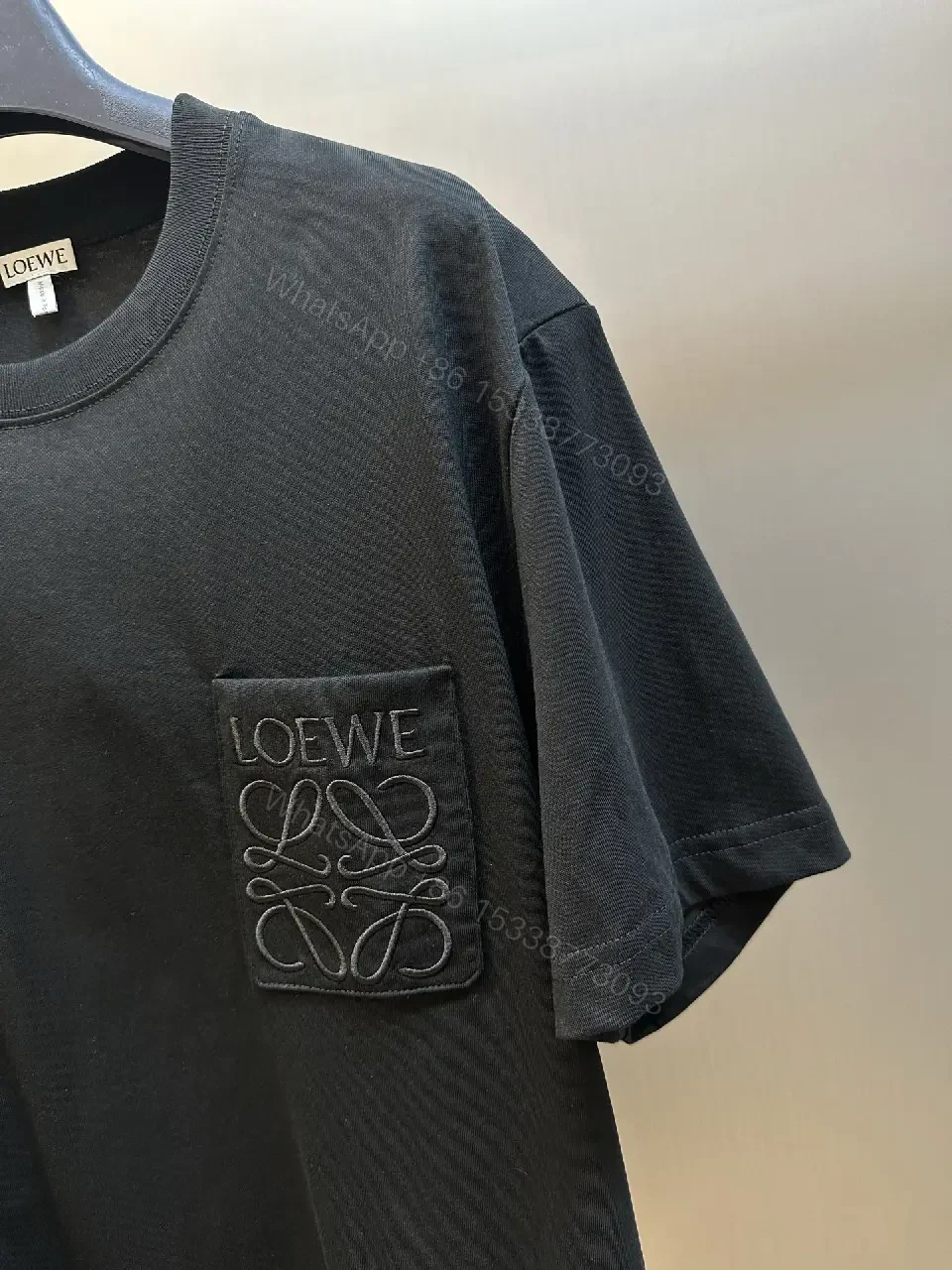 View 7 of Black Cotton T-Shirt Minimalist Logo Pocket Crew Neck Tee