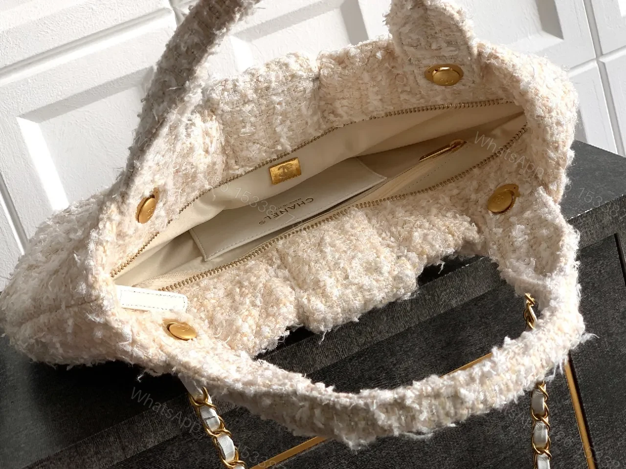 View 7 of Textured Bouclé Luxe Handbag: One-Touch Glam Cloud Bag