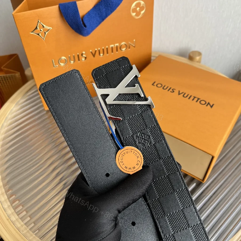 View 9 of Black + Leather + Modern + Checker Texture & Silver Buckle + Belt