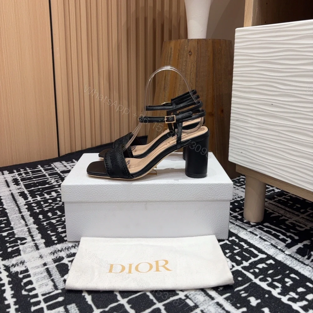 View 2 of 高仿Dior*Dway系列KDQ896一字高跟刺繡涼鞋黑色免檢版