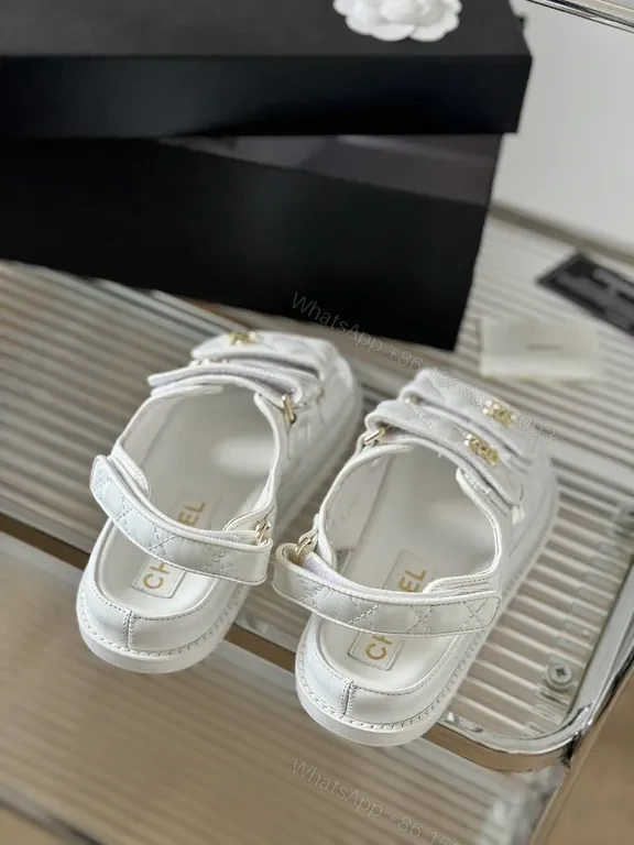 View 5 of Quilted Metallic White Sandals with Gold Hardware - Luxury Style