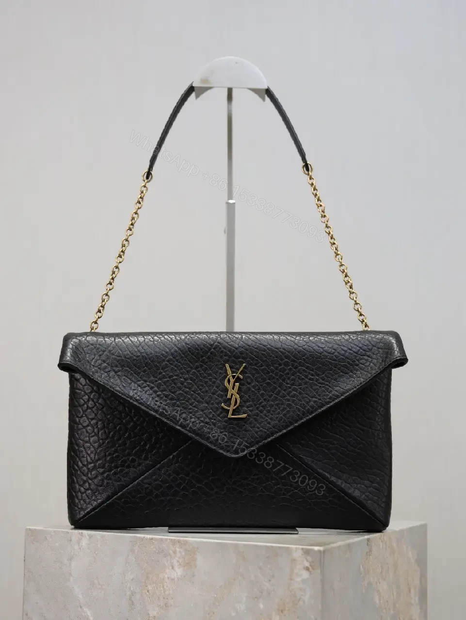 Pebbled Leather Envelope Flap Bag, Gold Logo, Day-to-Night Versatility — view 1