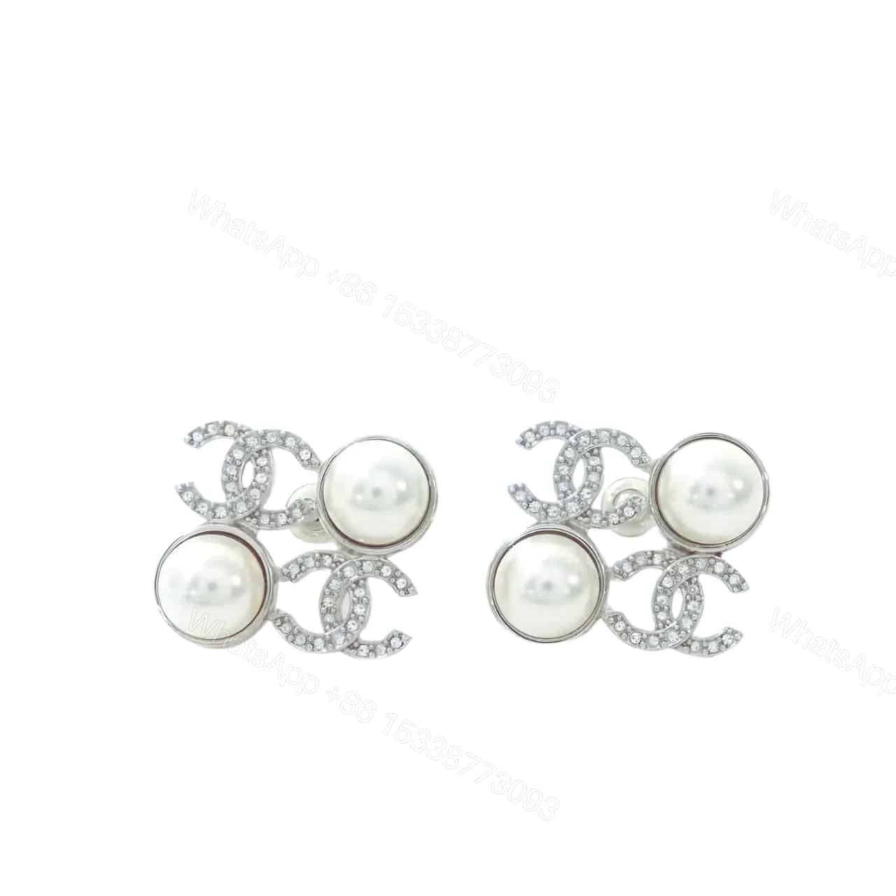 CHANEL STUD EARRINGS GLASS PEARLS SILVER ABF730 B20573 U0937 — view 1
