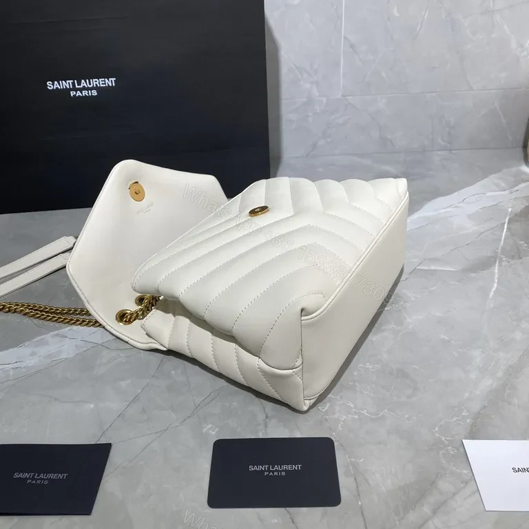 View 7 of White MatelassÃ© Shoulder Bag with Gold Chain - YSL Style Bag