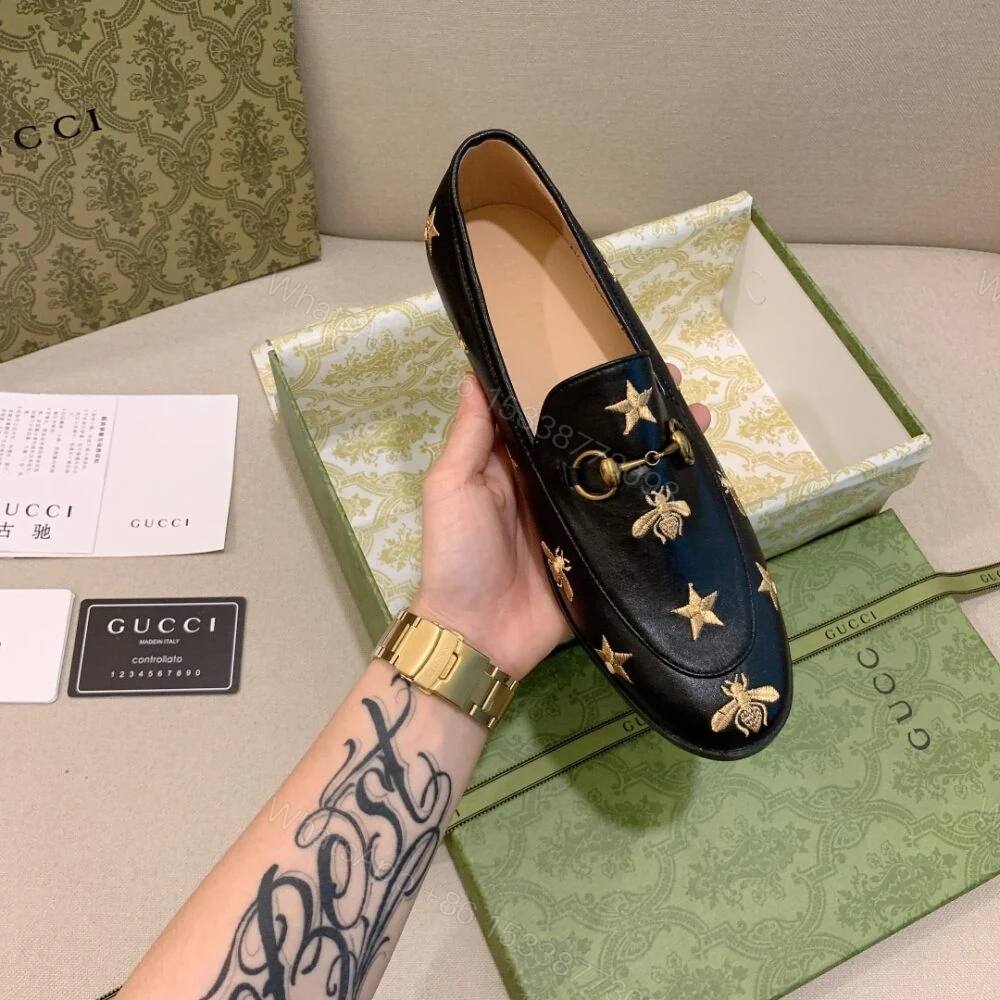 View 6 of Gucci Jordaan Embroidered Leather Loafer Black
