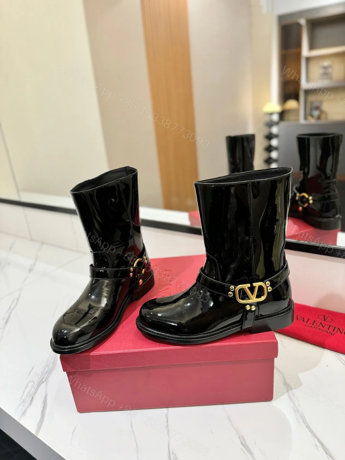 View 2 of Valentino Women Black Patent Leather Boots